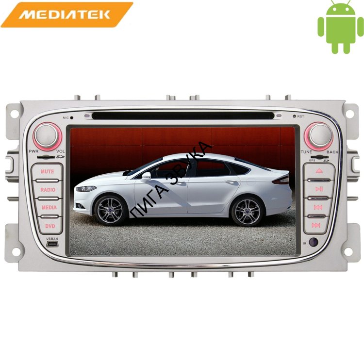 Штатная магнитола Ford Focus 2008+, C-Max 2008+, S-Max 2008+, Galaxy 2007+, Mondeo 2007+ овал LeTrun 1412 KD Silver Android 6.0.1 7 дюймов 4G LTE 2GB