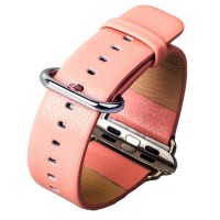 Ремешок кожаный iBacks Premium Leather Watchband для Apple Watch 38мм (классическая пряжка) - (ip60176) Pink