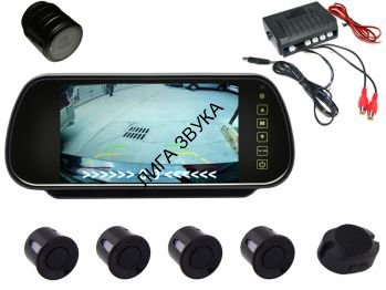 Зеркало заднего вида с 7" монитором, камерой парковки и видеопарктрониками Pleervox PLV-MIR-7KIT